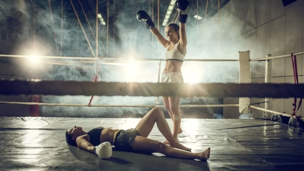 Image-of-a-woman-who-slipped-down-in-a-boxing-match